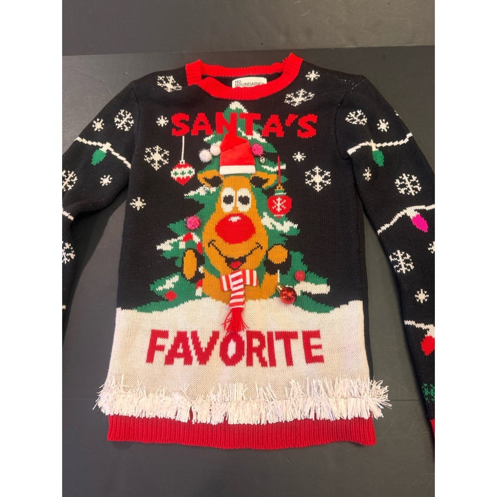 Ugly Sweater SANTAS FAVORITE Black Womens XXS Reindeer Holiday Party Christmas